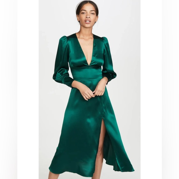 Reformation Women's Keats Deep Green Event Pure Silk Dress - Picture 2 of 11